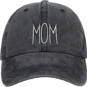 MOM Letters Embroidery Black Baseball Cap, Cotton Washed‎ Hat, Mother's Day